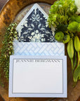 The Celeste Blue & White Personalized Notecards with Lined Envelopes