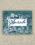 The Ming Teal & Navy Personalized Mahjong Card Sticker