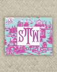 The Ming Turquoise & Hot Pink Monogram Mahjong Card Sticker