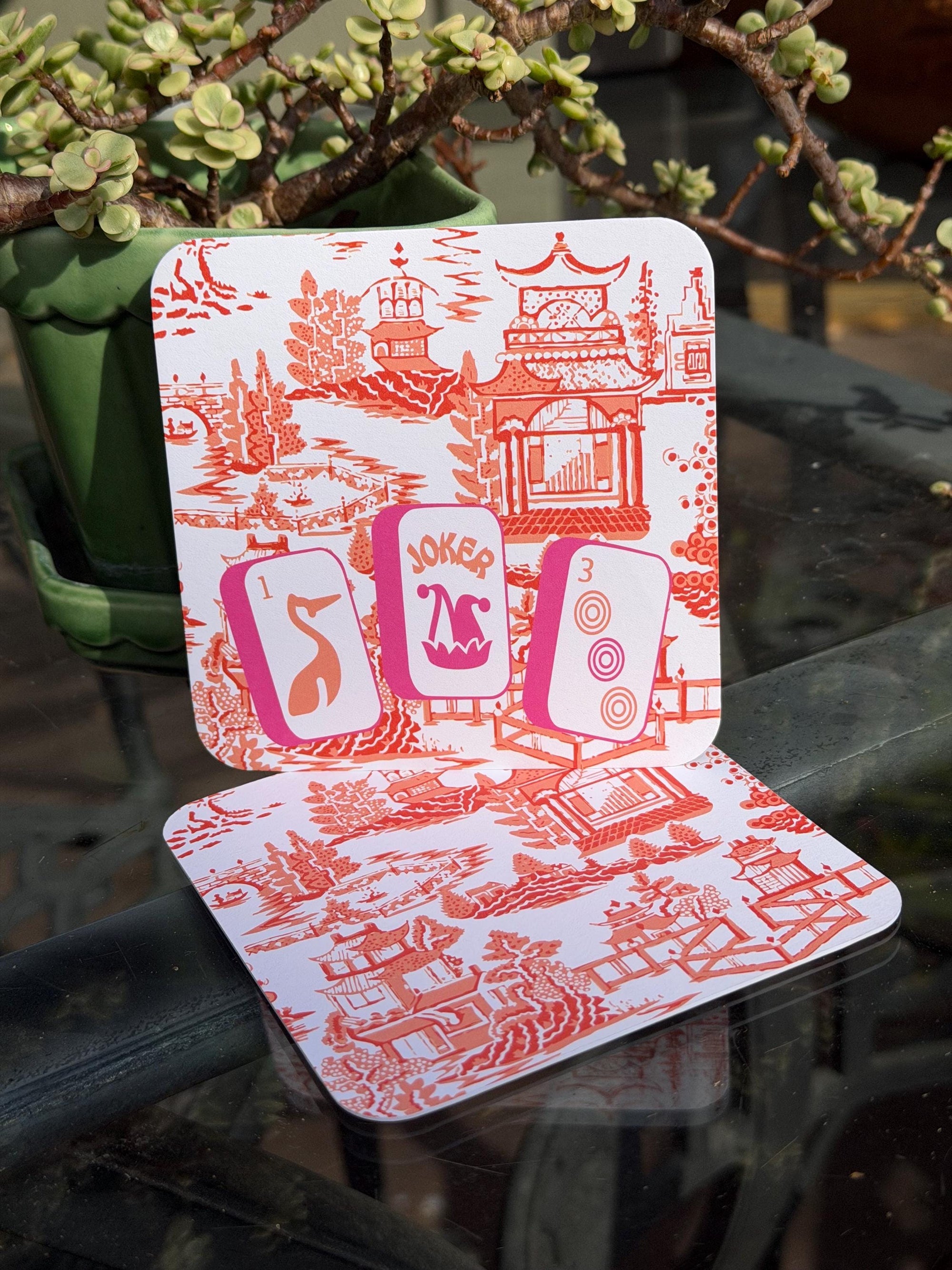 Preppy Pagoda Mahjong Coasters - Set of 10