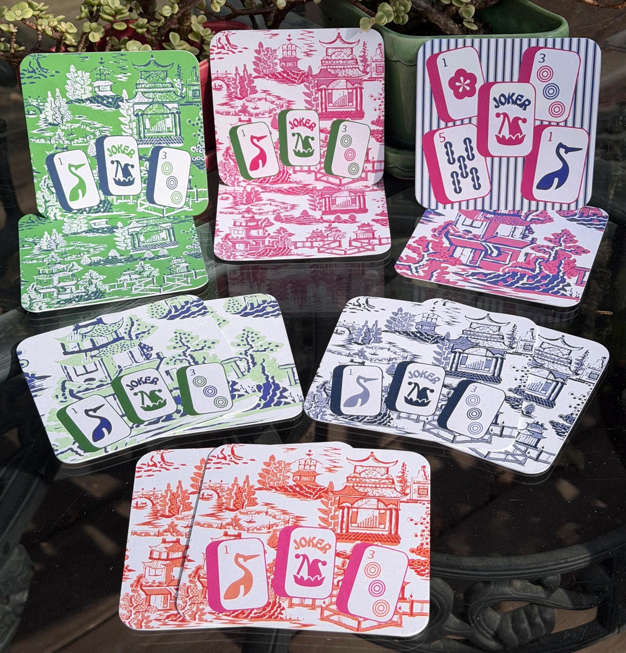 Preppy Pagoda Mahjong Coasters - Set of 10