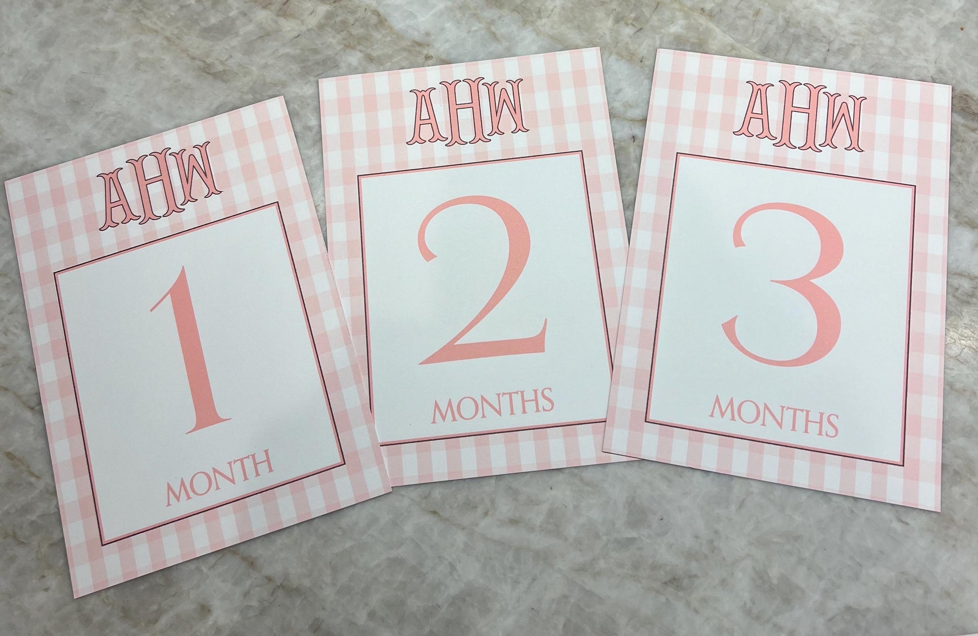 Gingham Monogram Baby Milestone Cards - Pink