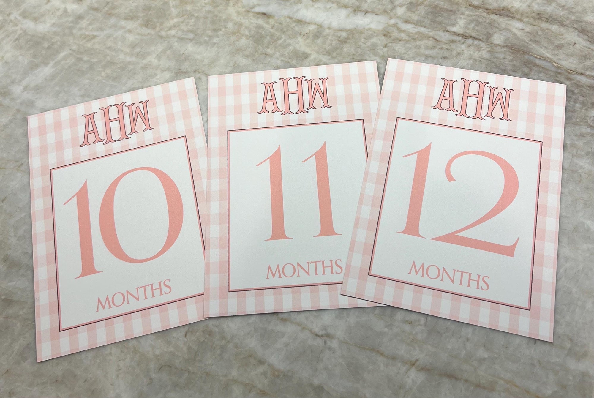 Gingham Monogram Baby Milestone Cards - Pink