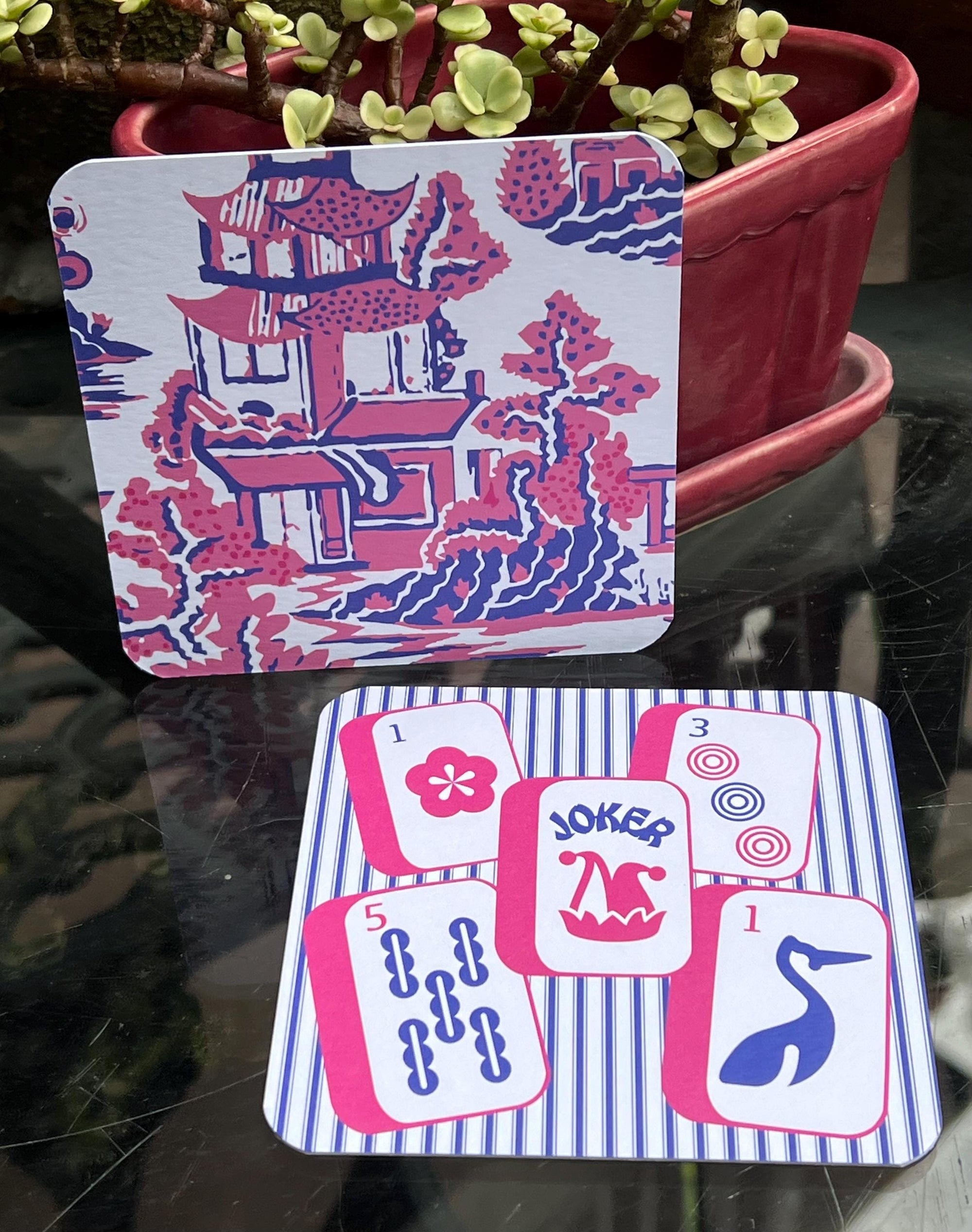 Preppy Pagoda Mahjong Coasters - Set of 10