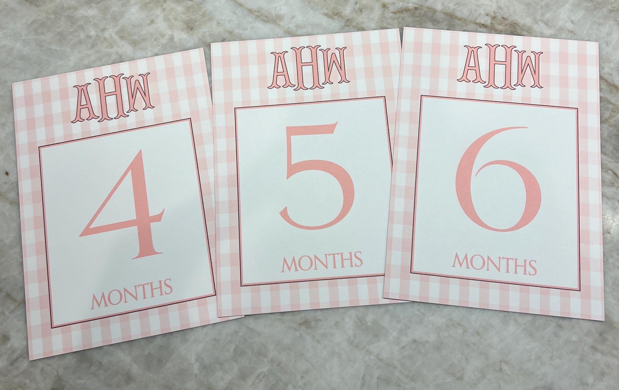 Gingham Monogram Baby Milestone Cards - Pink