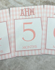 Gingham Monogram Baby Milestone Cards - Pink