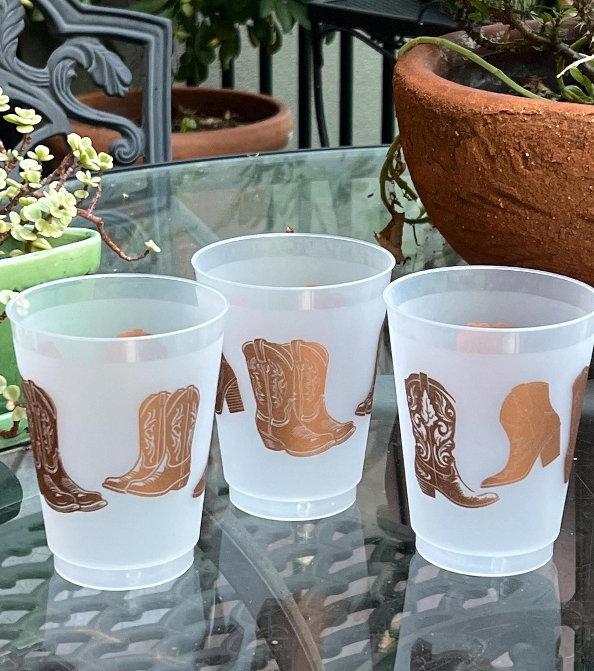 Metallic Cowboy Boots Frosted Party Cups - Set of 8