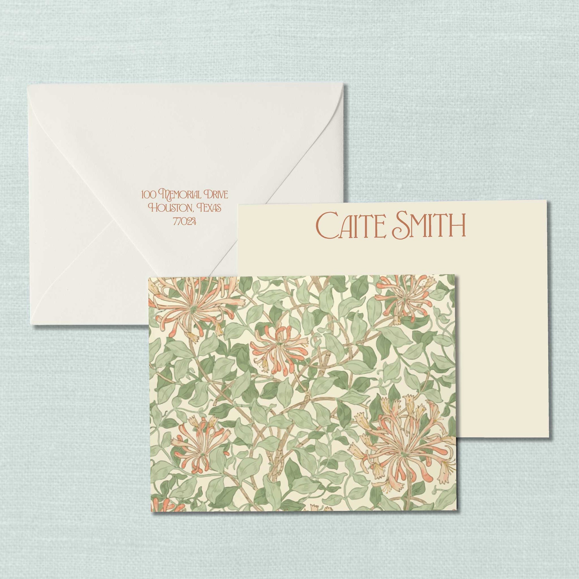 The Caite Honeysuckle Personalized Notecard