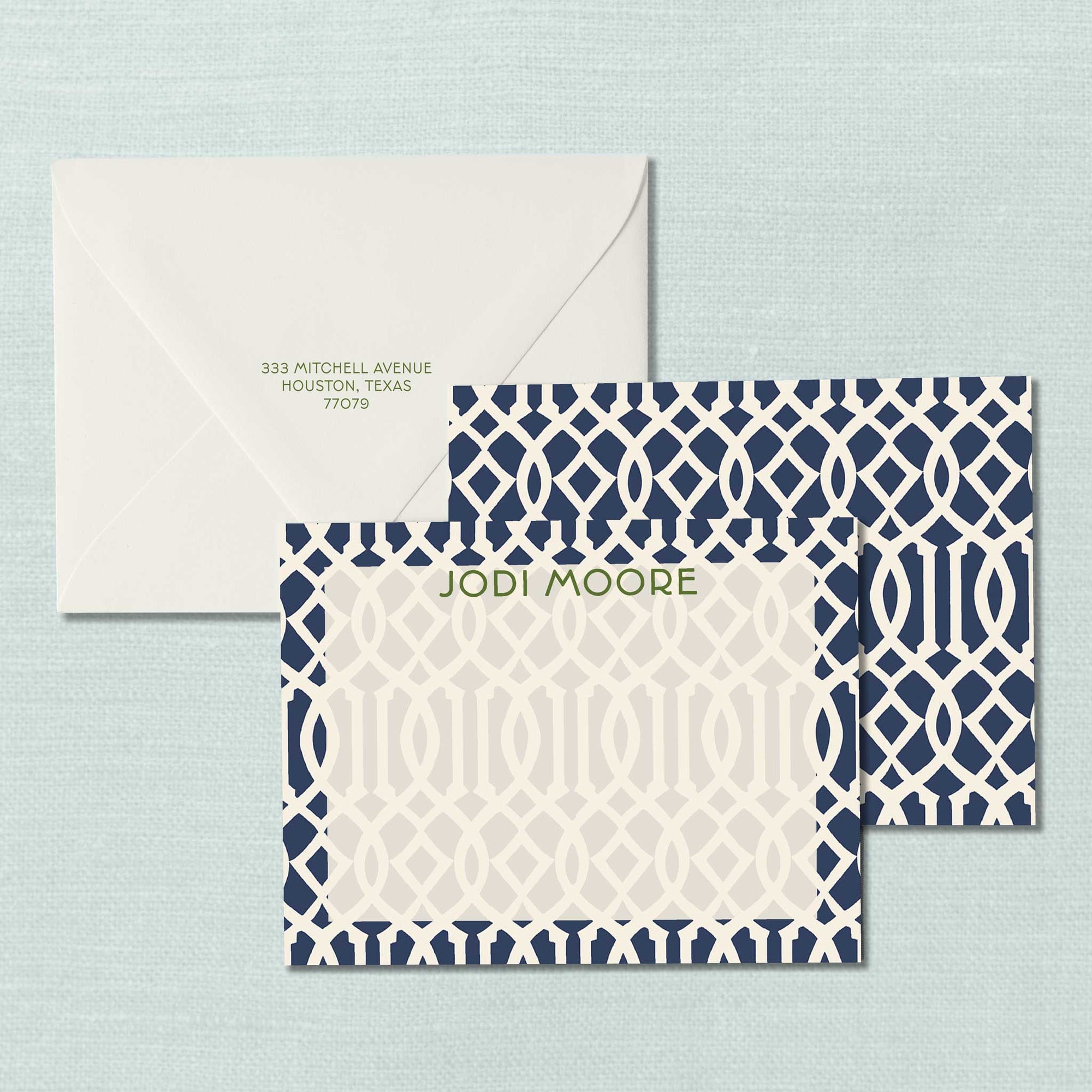 The Jodi Navy Trellis Personalized Notecard