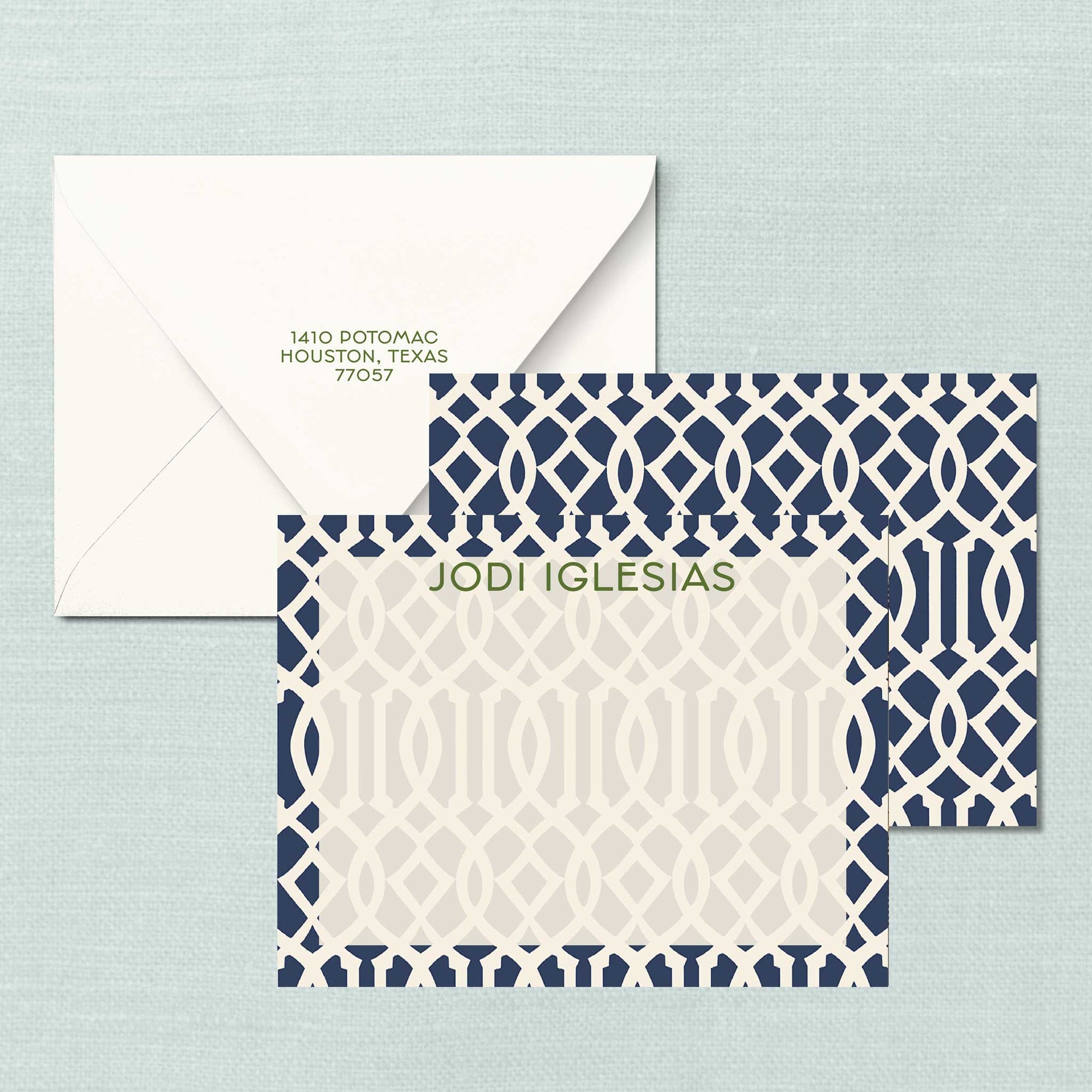 The Jodi Navy Trellis Personalized Notecard