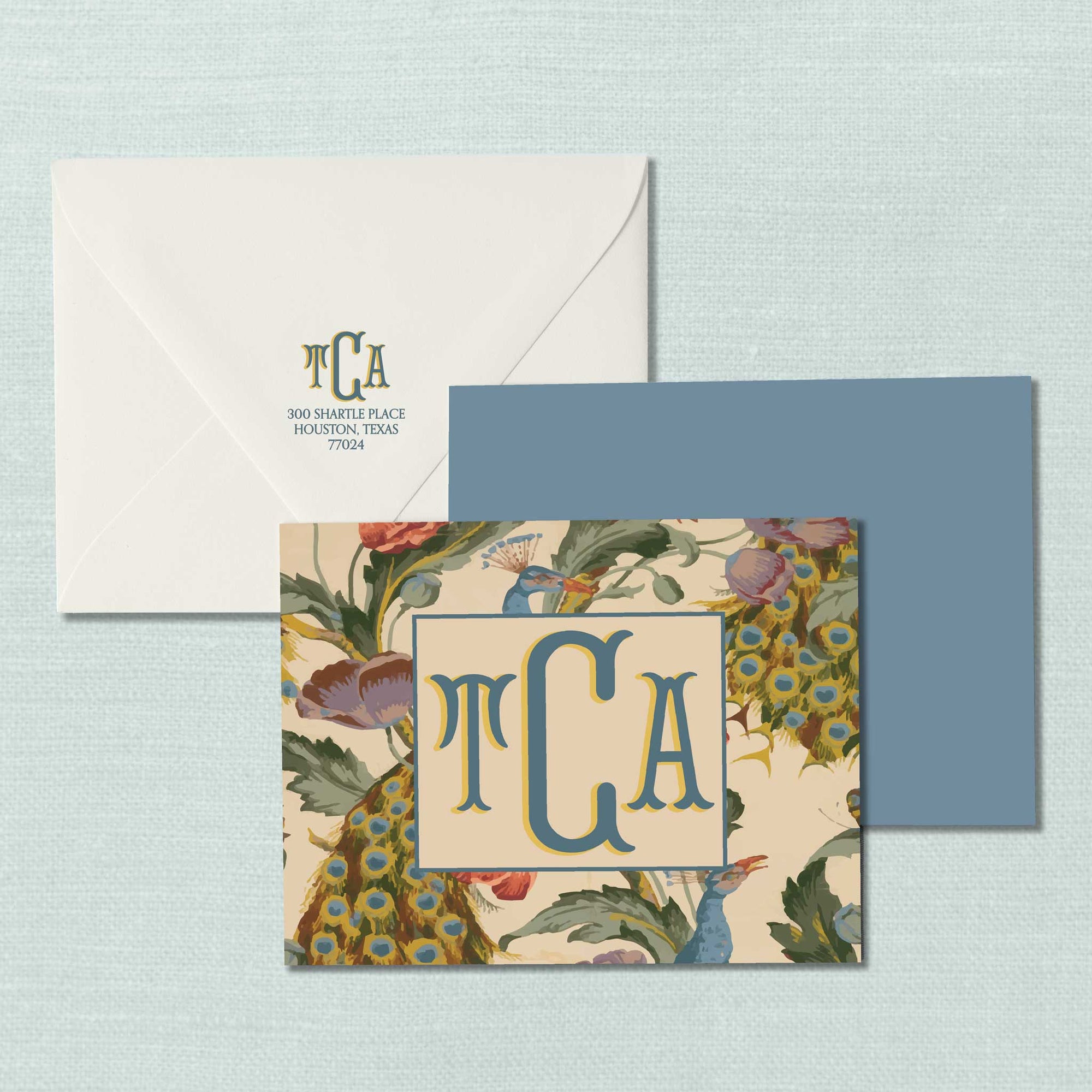 The Peacock Floral Monogram Notecard