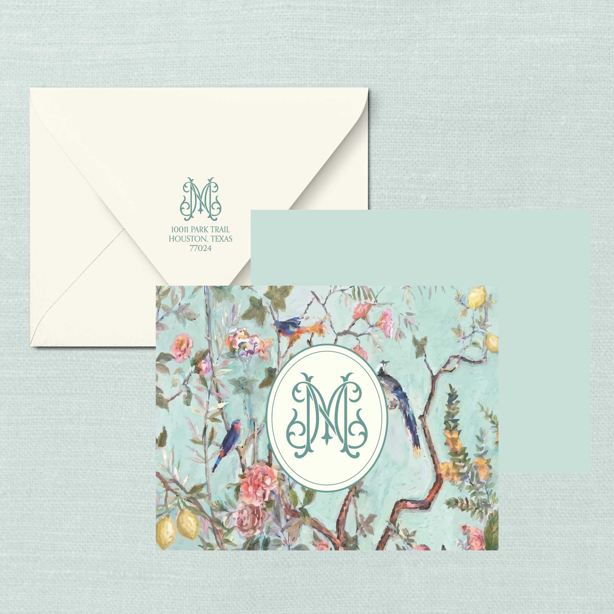The Tricia Bird &amp; Branch Duogram Monogram Notecards