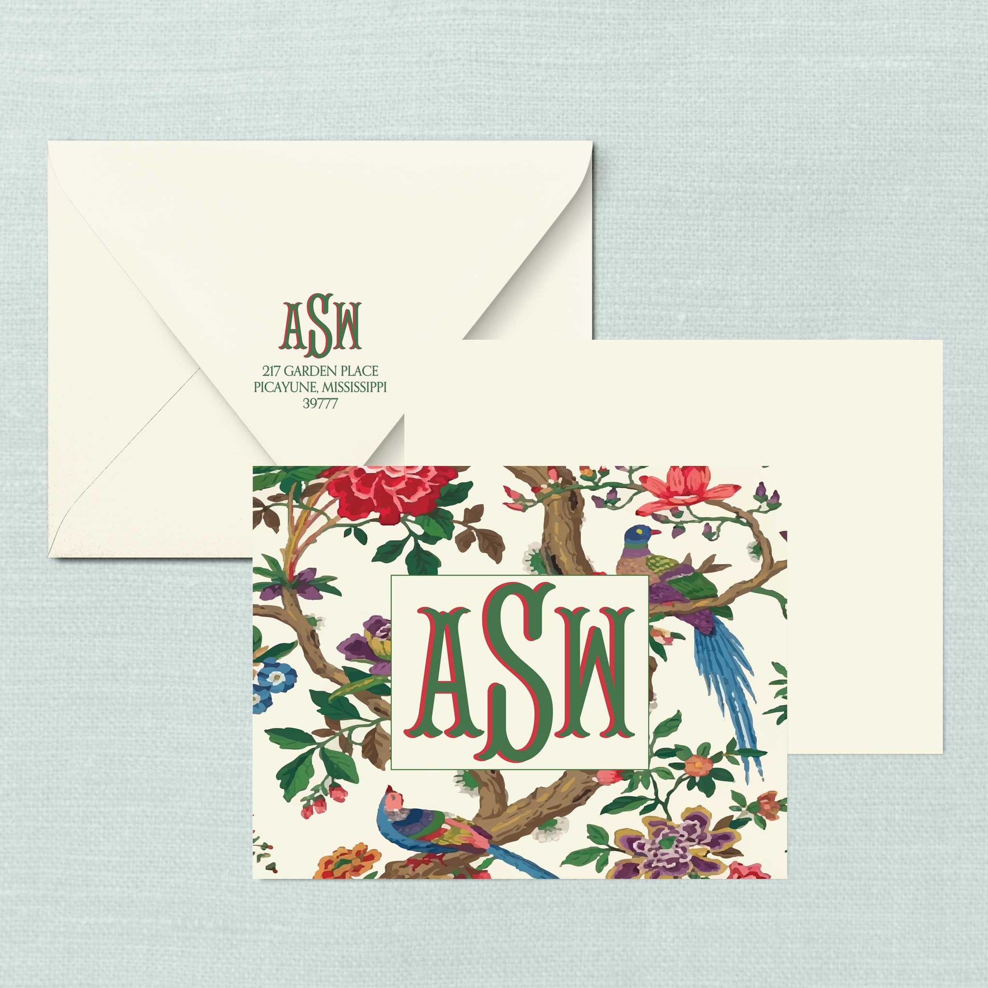 The Valerie Bird &amp; Branch Monogram Notecard