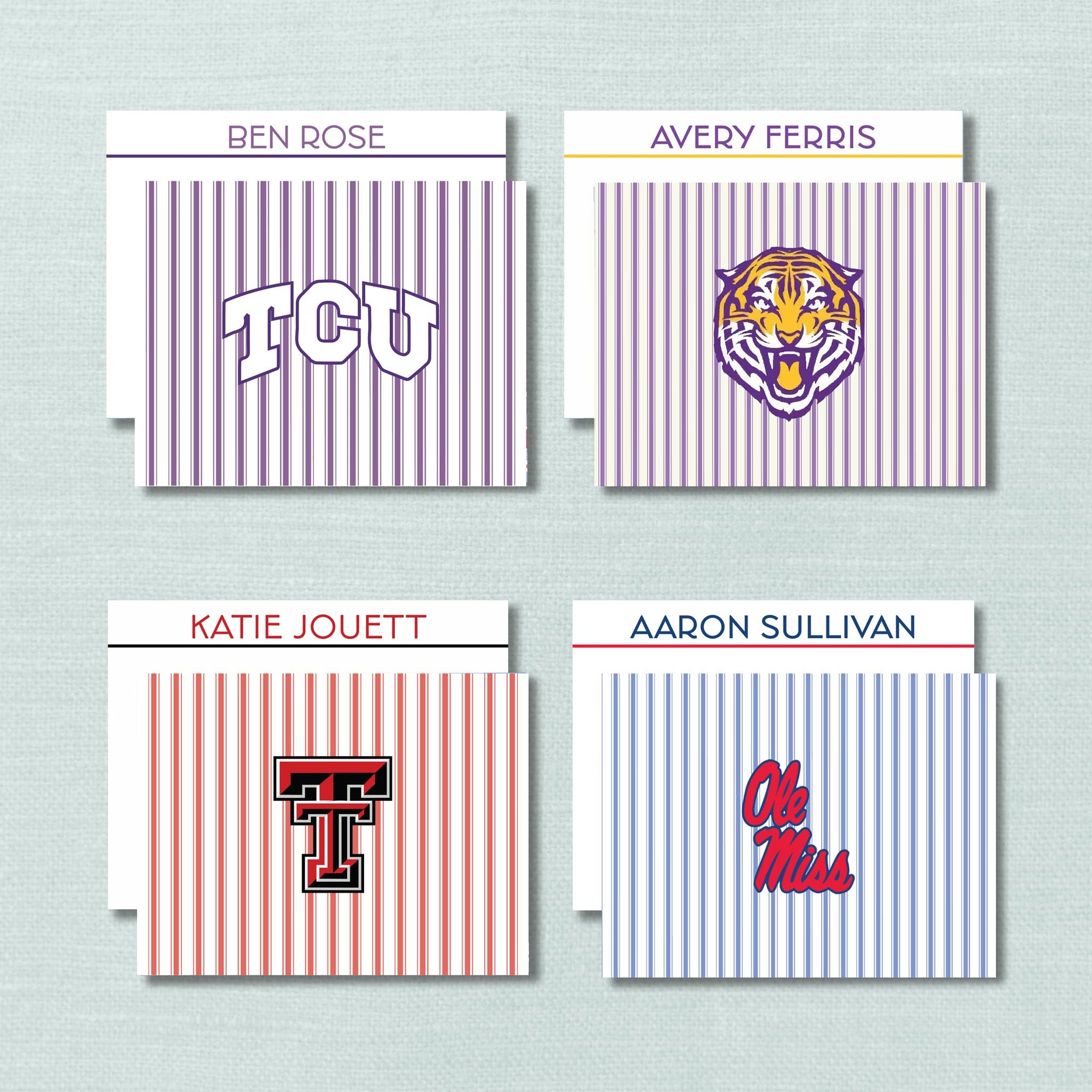 Any College Stripe Personalized Notecard