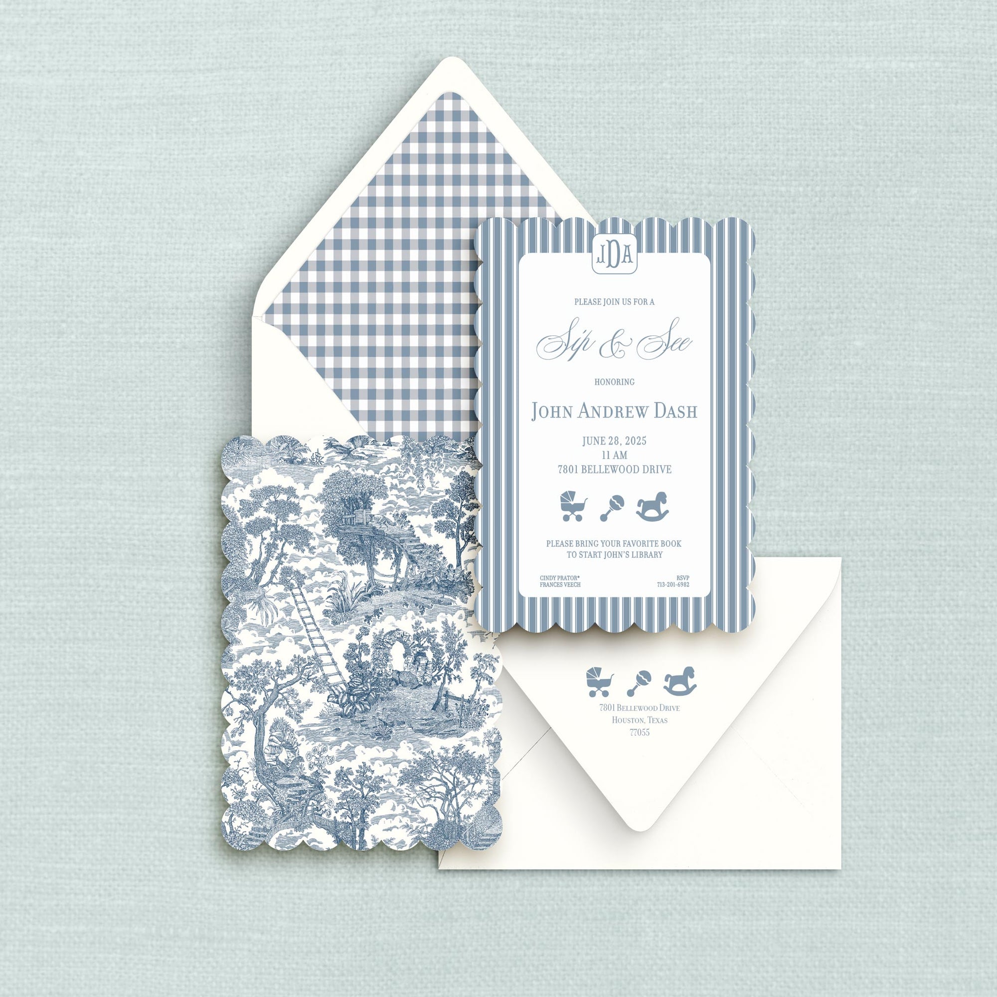 Toby Toile Baby Boy Shower Invitation