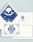 The Dragon Monogrammed Notecards with Lined Envelopes - Blue & White