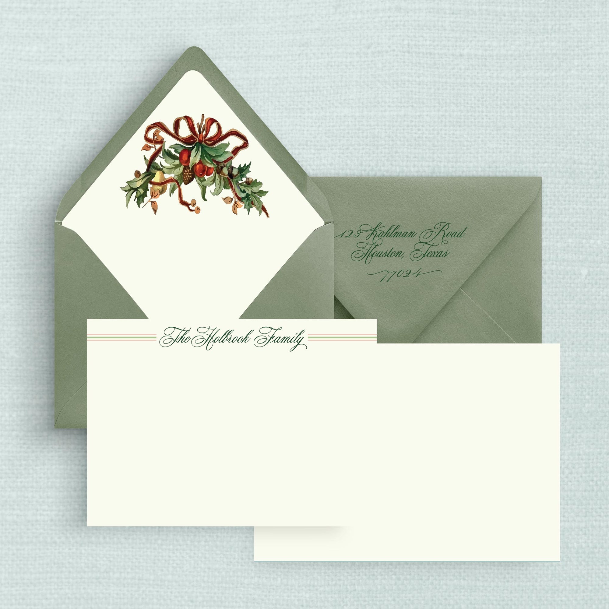 The Bows &amp; Berries Personalized Notecards with Lined Envelopes