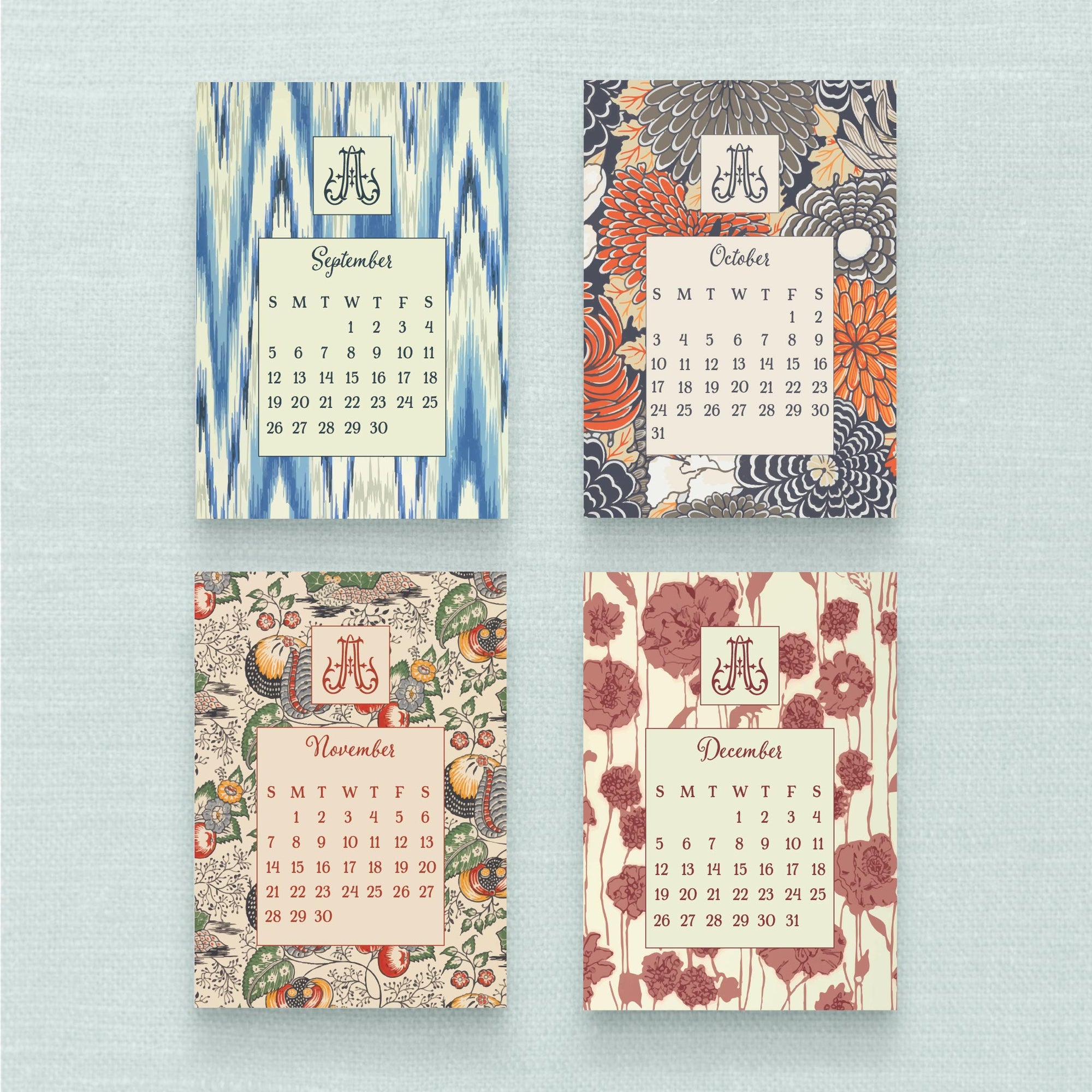 2027 Historical Wallpaper Calendar with Monogram - 3 sizes