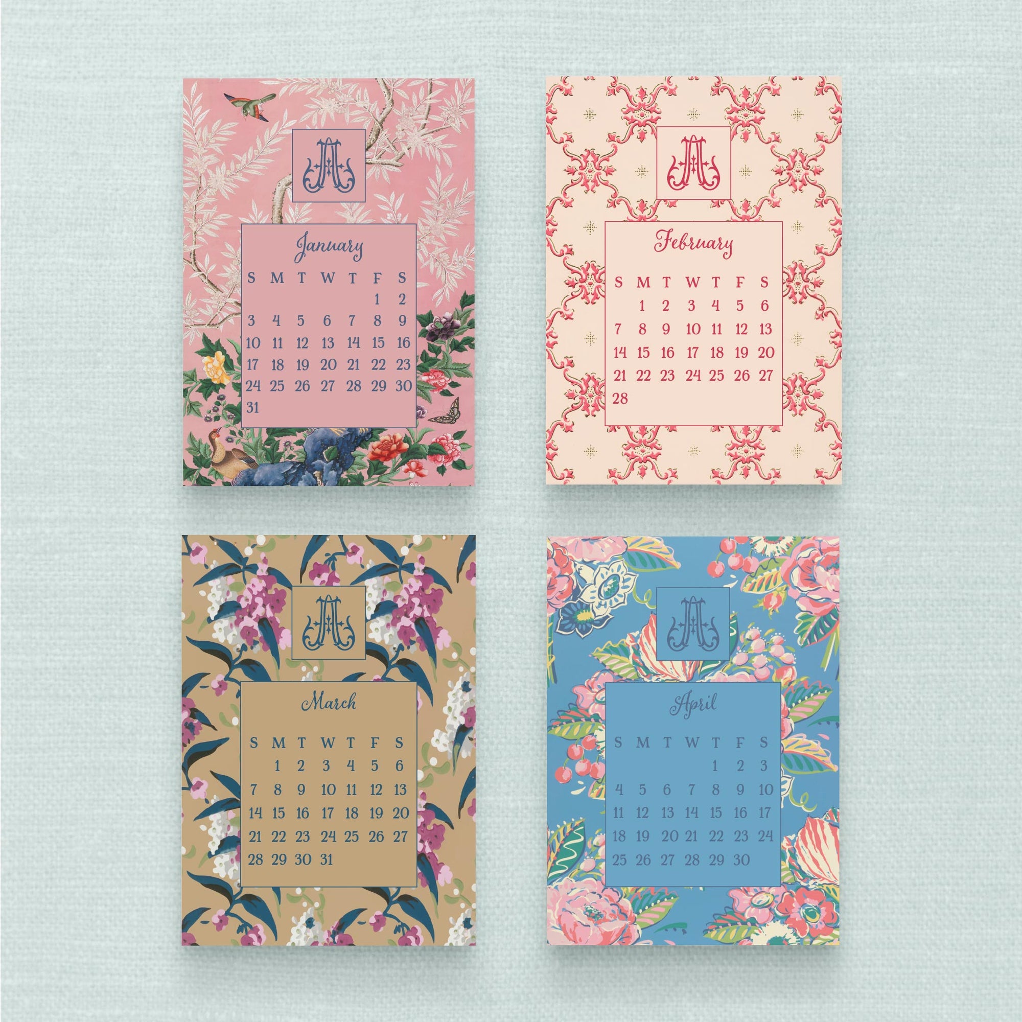 2027 Historical Wallpaper Calendar with Monogram - 3 sizes