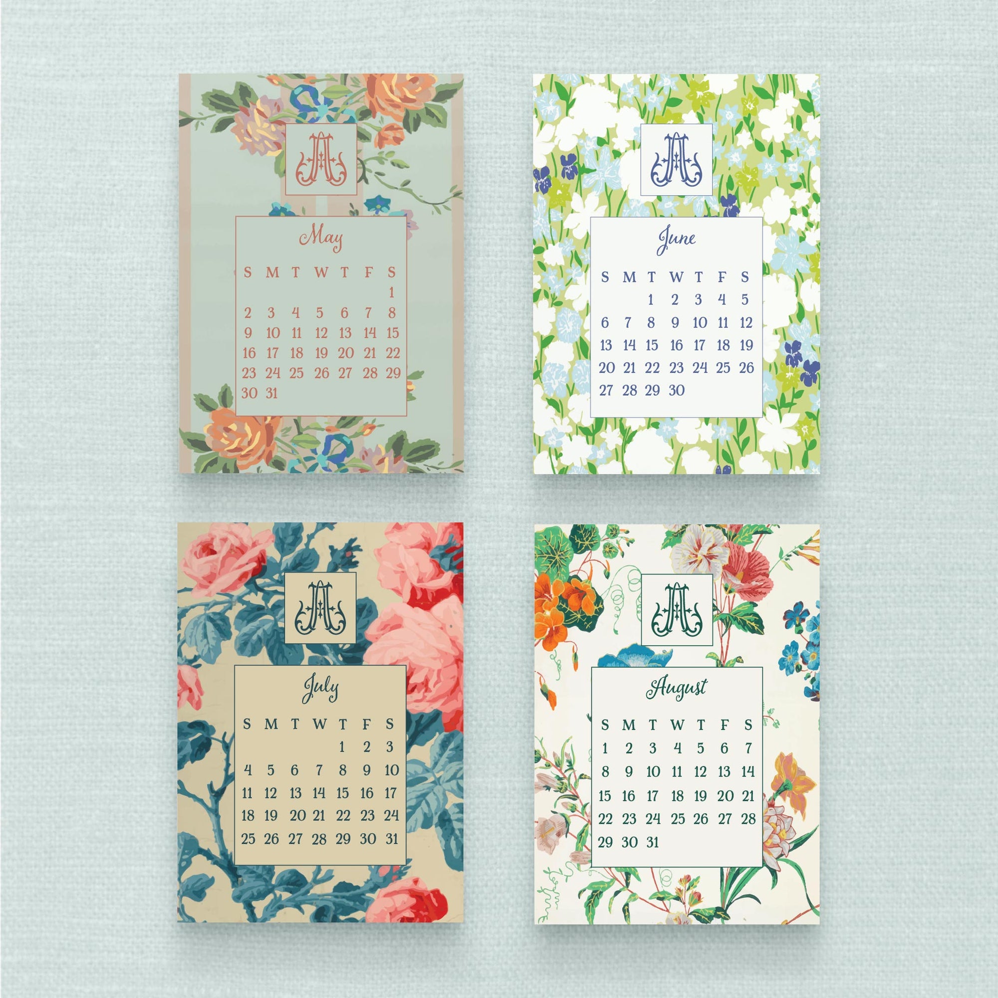 2027 Historical Wallpaper Calendar with Monogram - 3 sizes