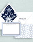 The Celeste Blue & White Personalized Notecards with Lined Envelopes
