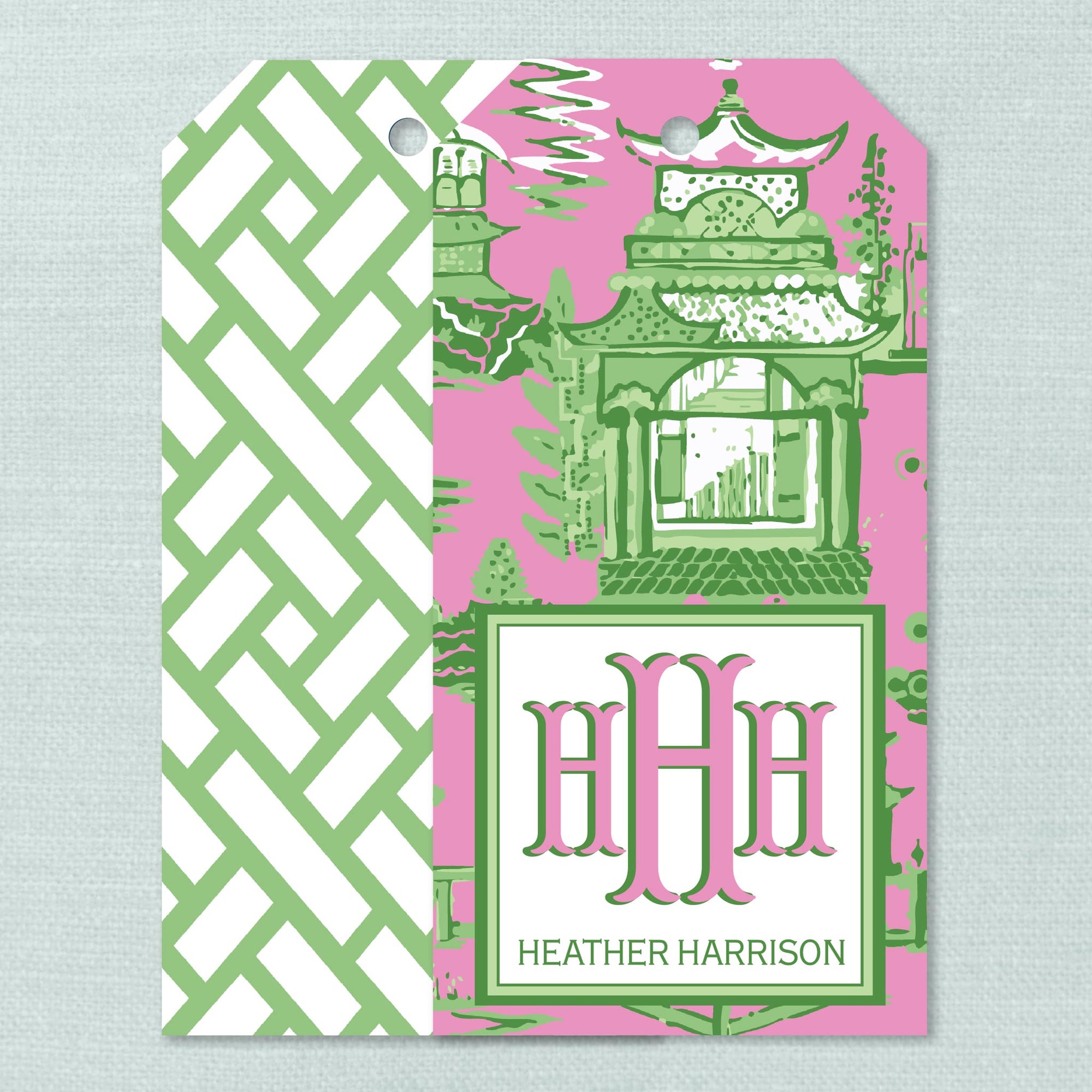 The Ming Pink &amp; Green Monogram Hanging Gift Tag