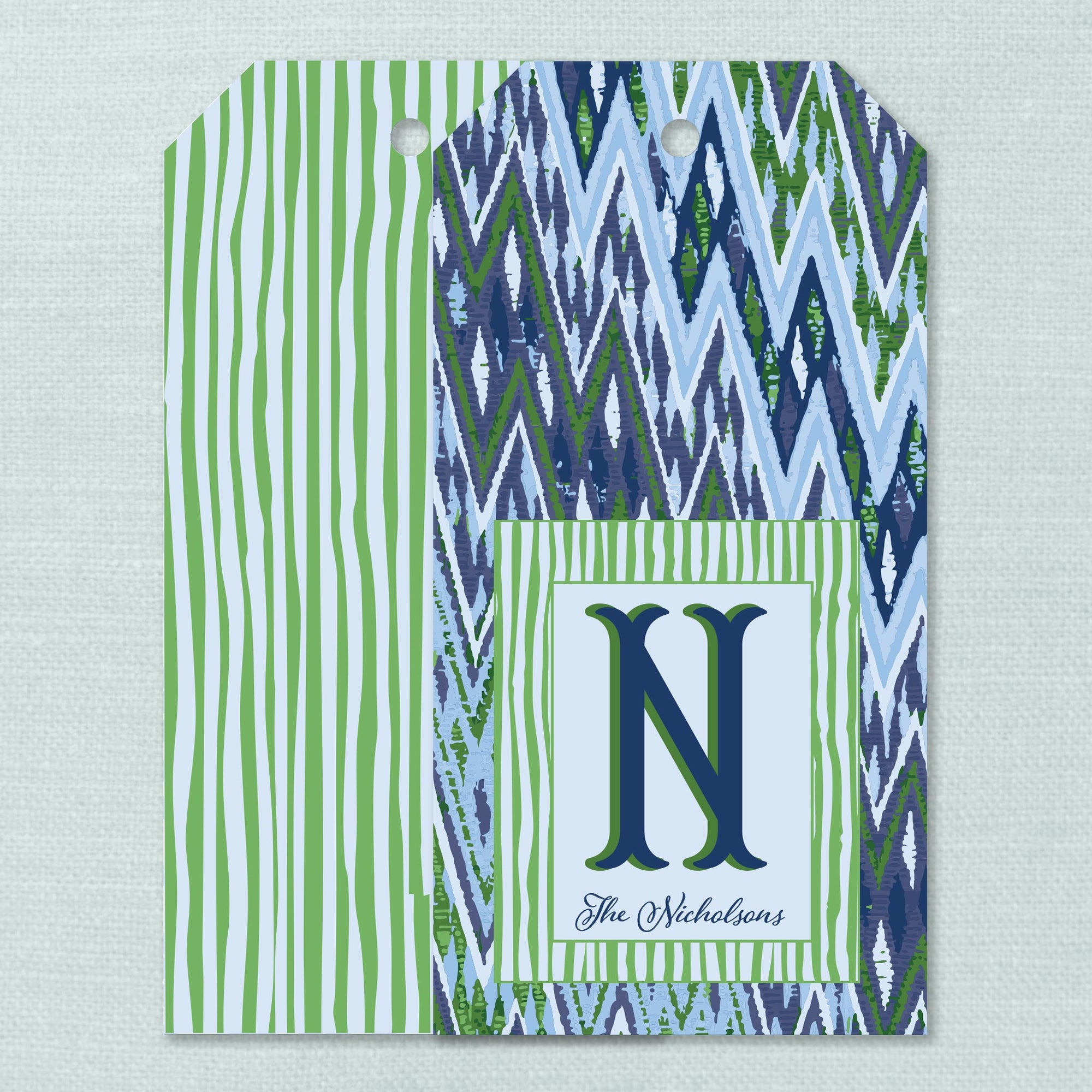 The Nicholson Blue &amp; Green Flamestitch Hanging Gift Tag