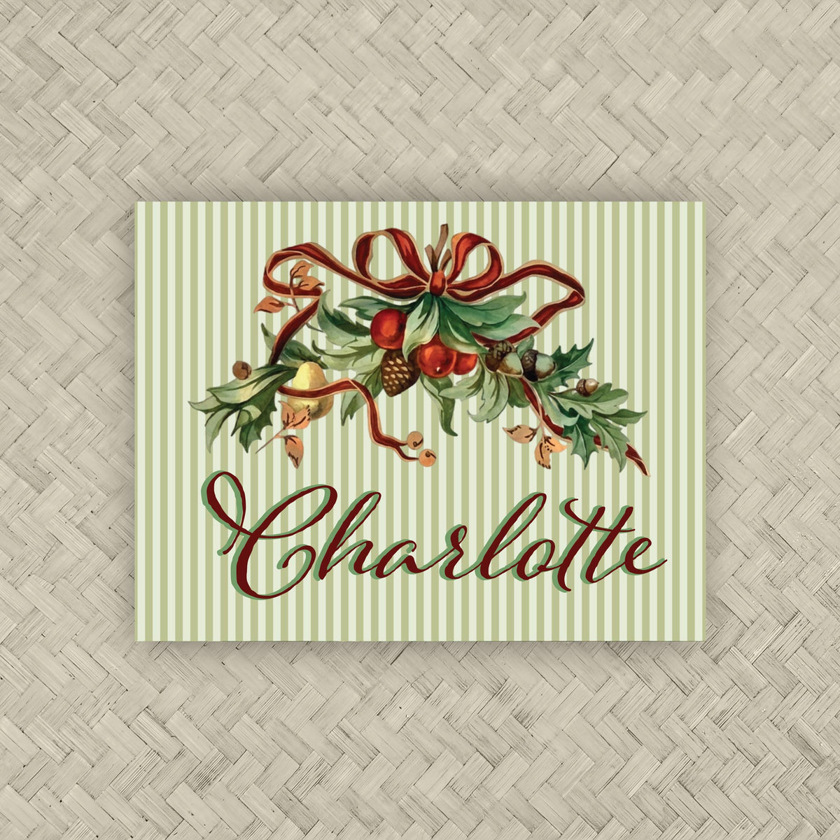 The Bows &amp; Berries Stripe Personalized Mahjong Card Sticker