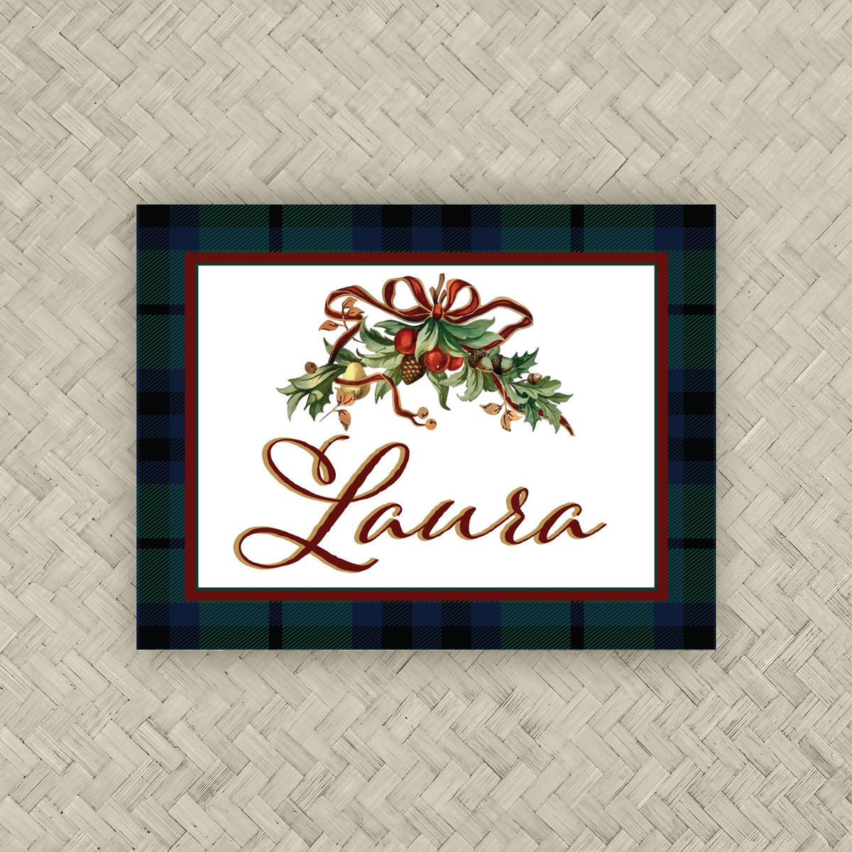 The Bows &amp; Berries Tartan Personalized Mahjong Card Sticker
