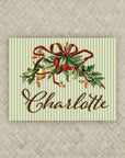 The Bows & Berries Stripe Personalized Mahjong Card Sticker