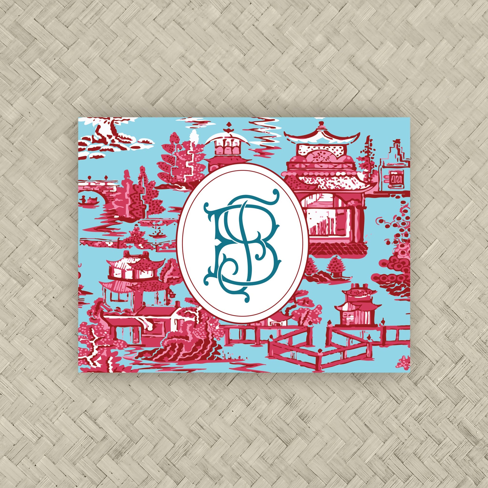 The Ming Turquoise &amp; Red Monogram Mahjong Card Sticker