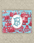 The Ming Turquoise & Red Monogram Mahjong Card Sticker