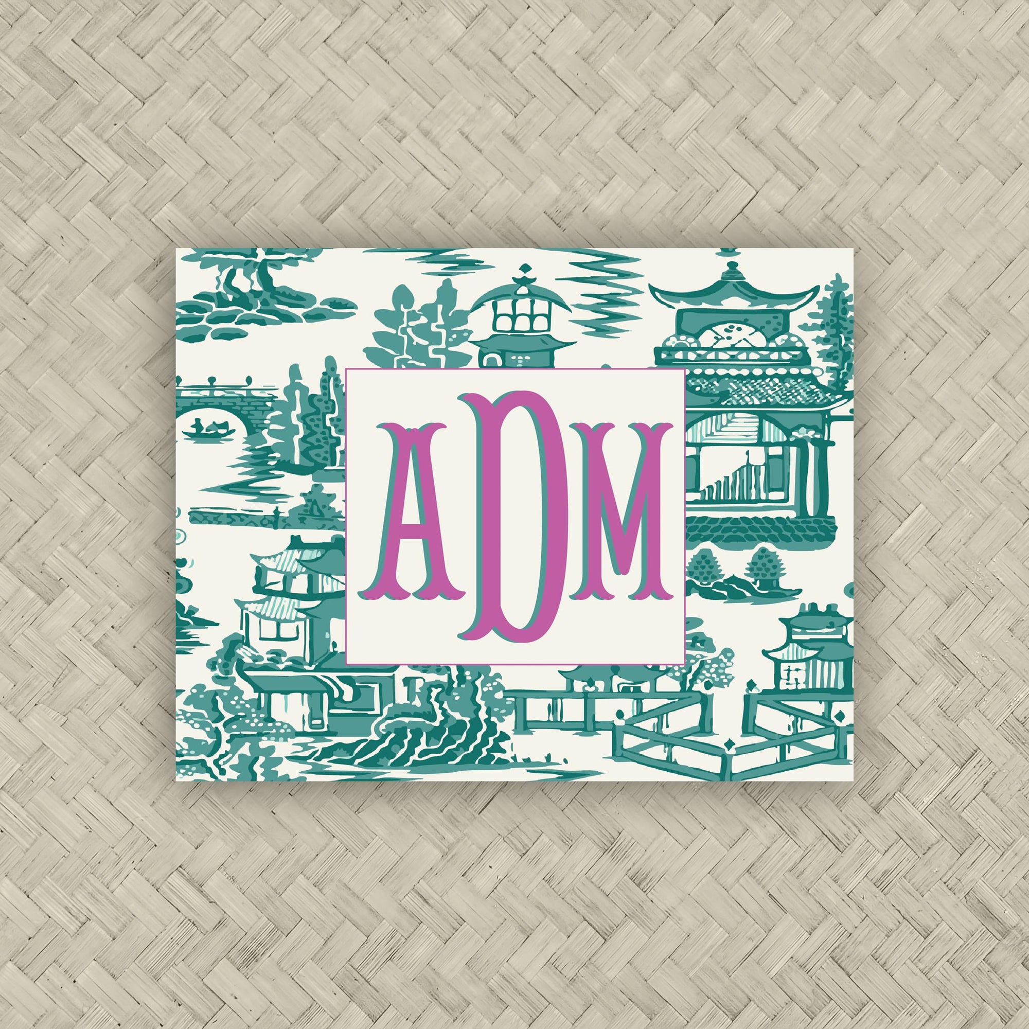 The Ming Teal &amp; Hot Pink Monogram Mahjong Card Sticker