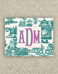 The Ming Teal & Hot Pink Monogram Mahjong Card Sticker