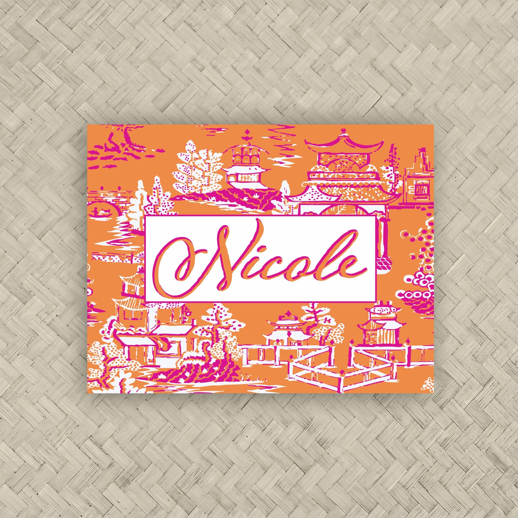 The Ming Mandarin &amp; Hot Pink Personalized Mahjong Card Sticker