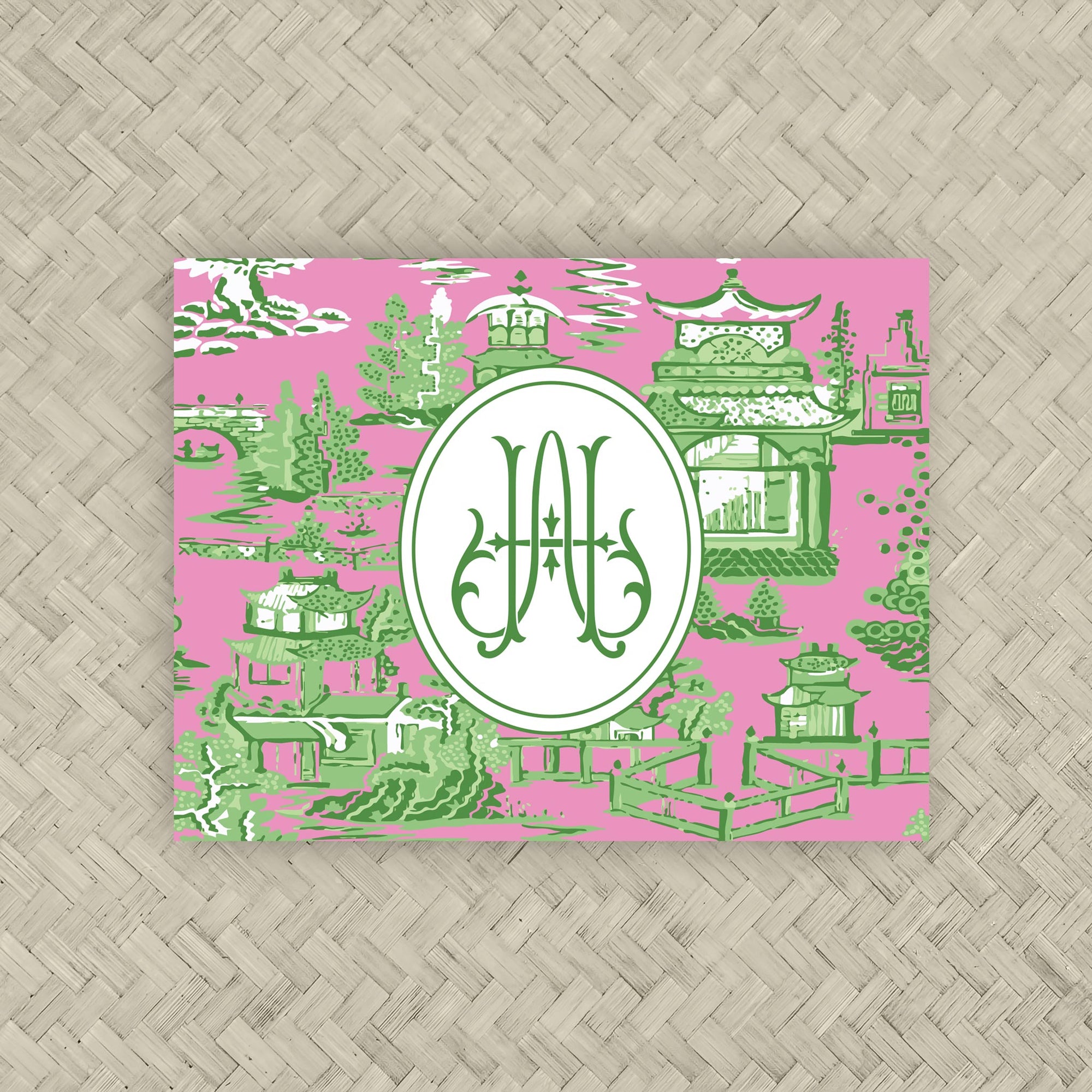 The Ming Pink &amp; Kelly Green Duogram Mahjong Card Sticker