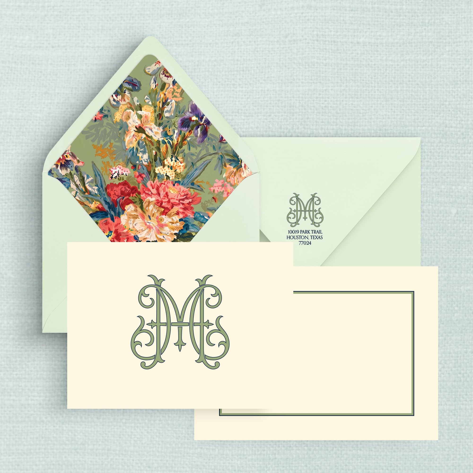 The Mimi Floral Duogram Notecards with Lined Envelopes