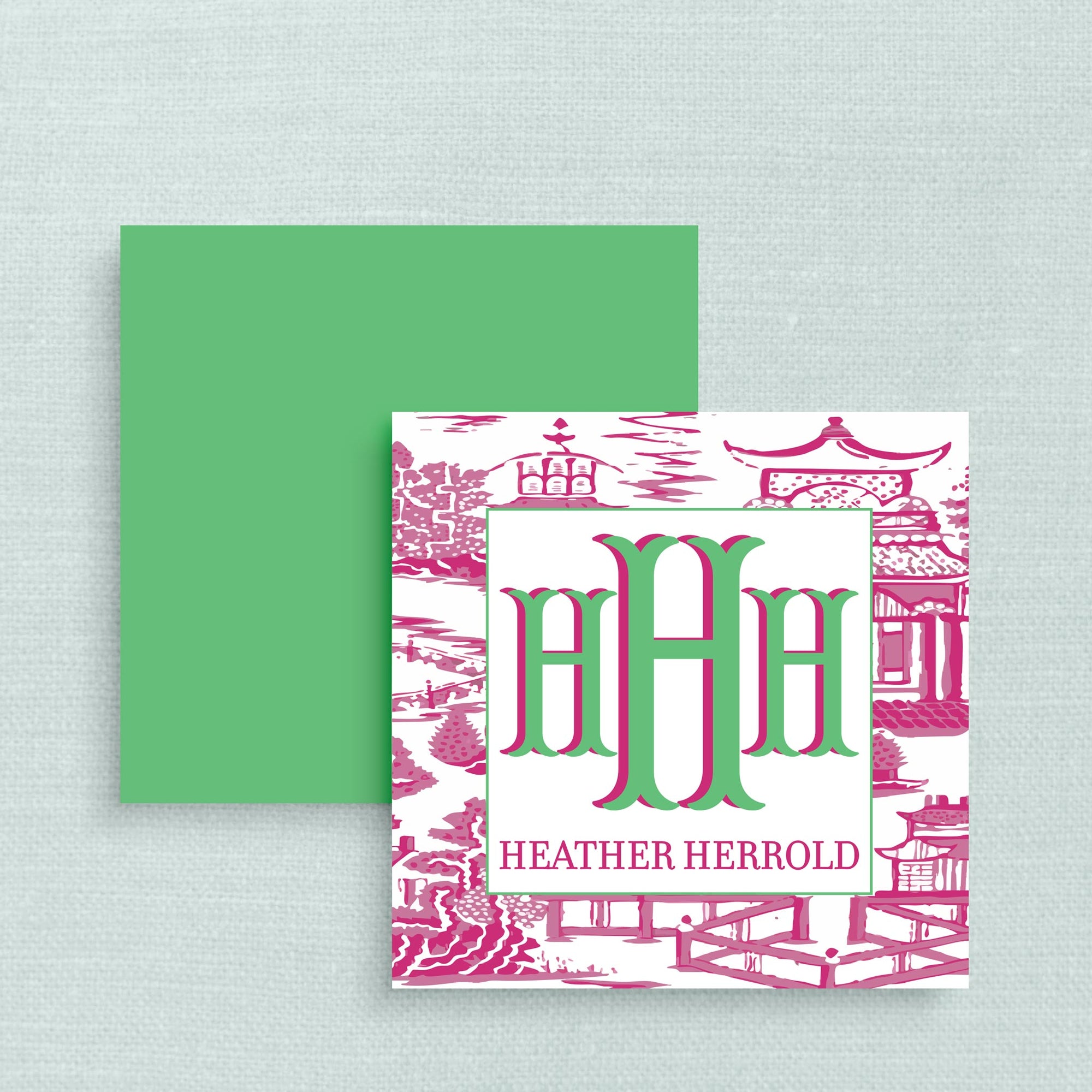 The Ming Pink &amp; Green Fishtail Monogram Gift Tag