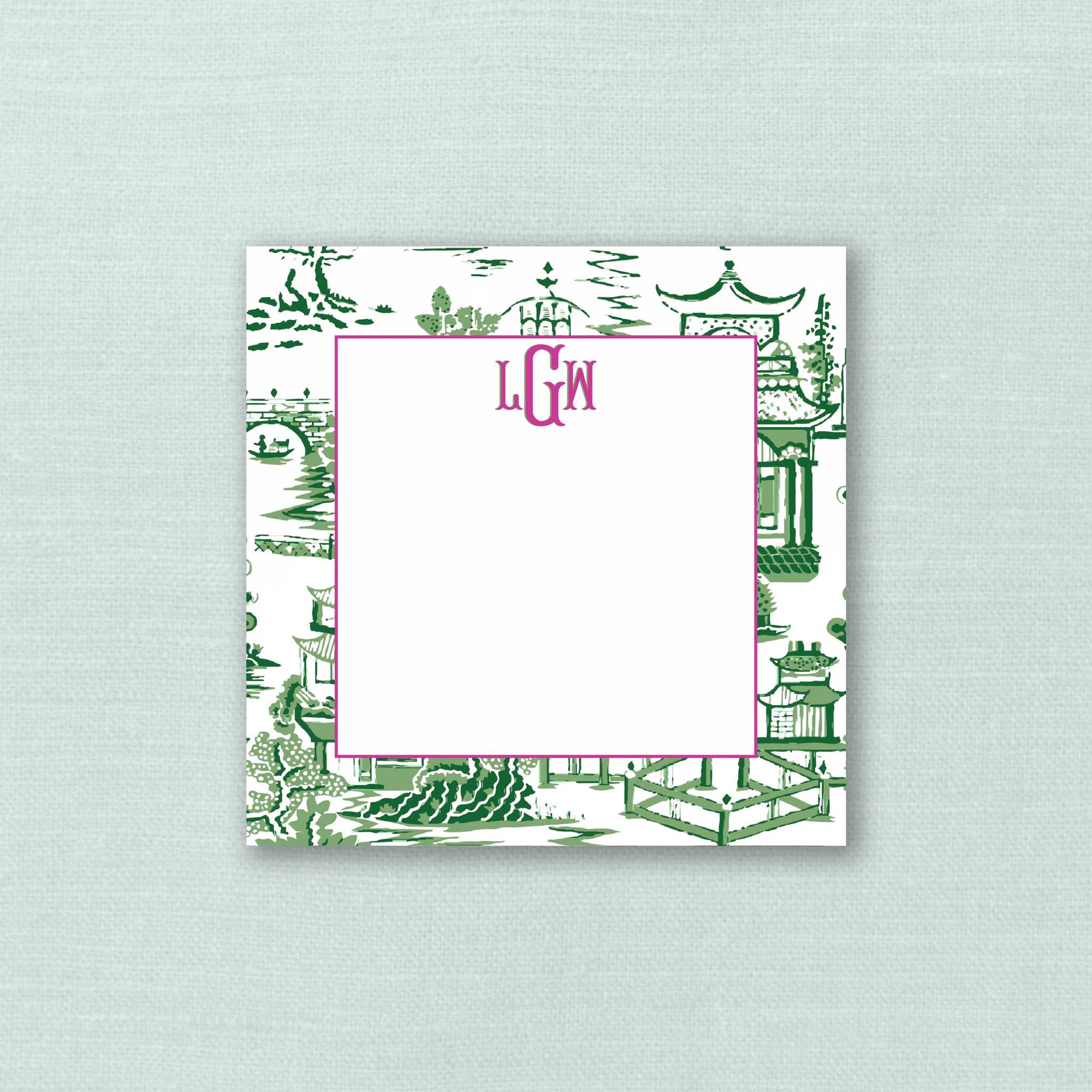 The Ming Green &amp; Pink Monogram Notepad