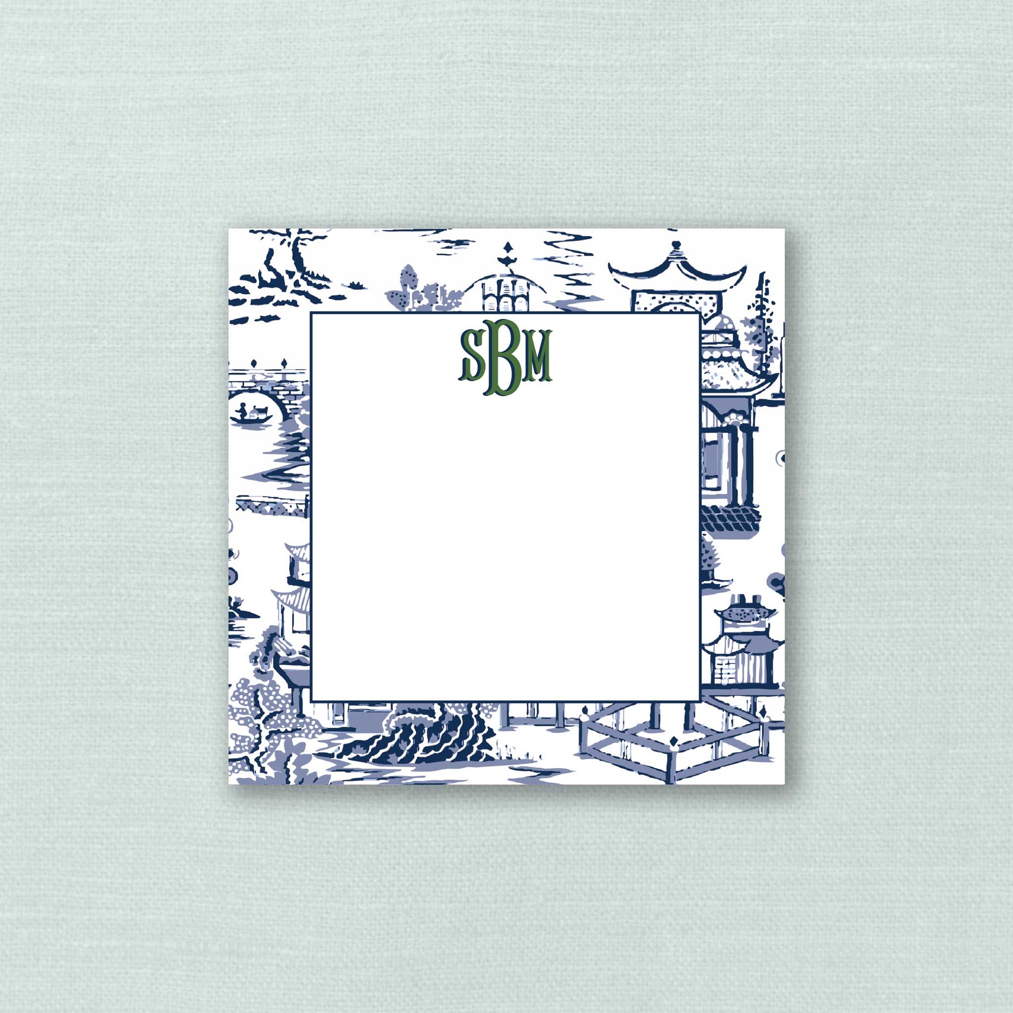 The Ming Navy &amp; Green Monogram Notepad
