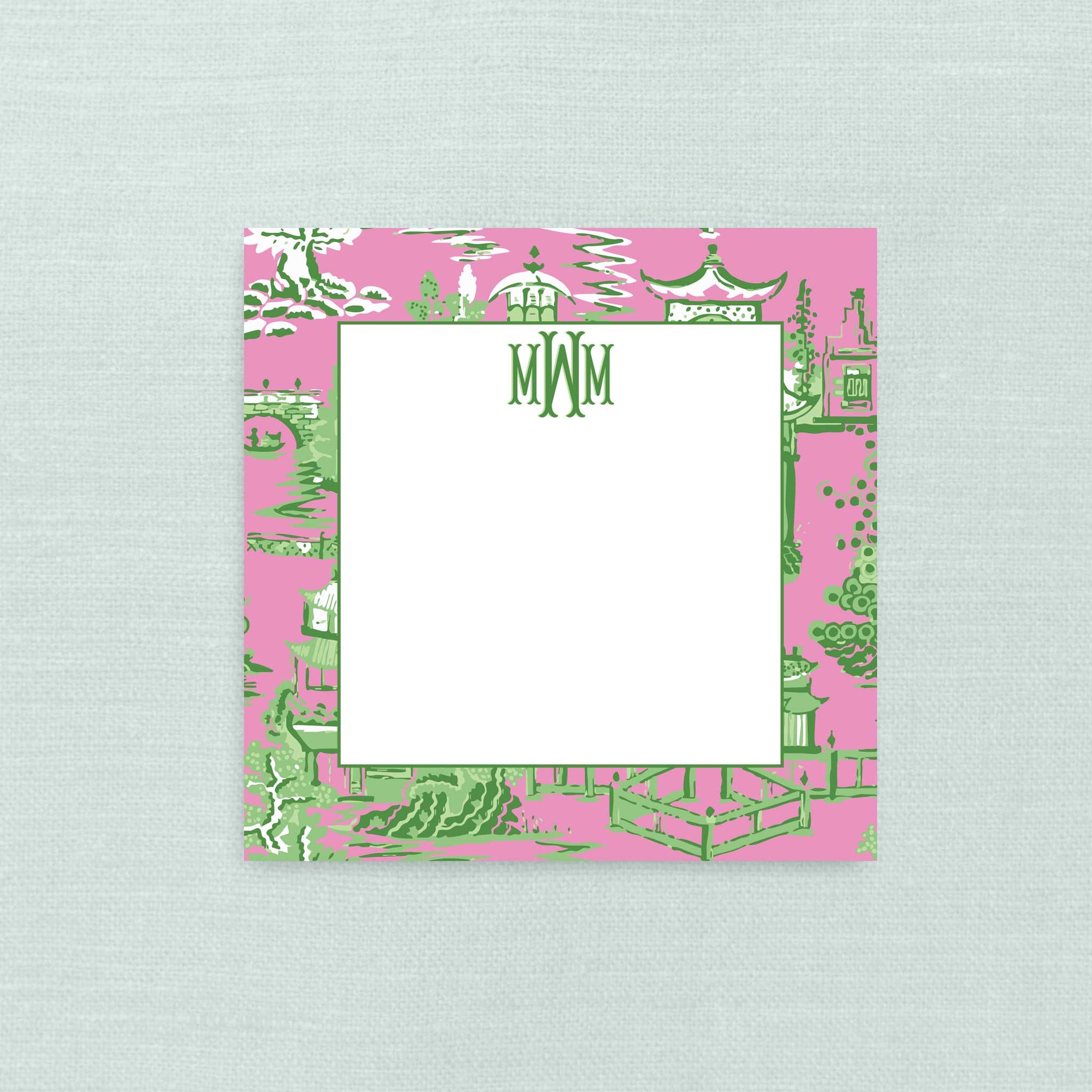 The Ming Pink &amp; Kelly Green Monogram Notepad