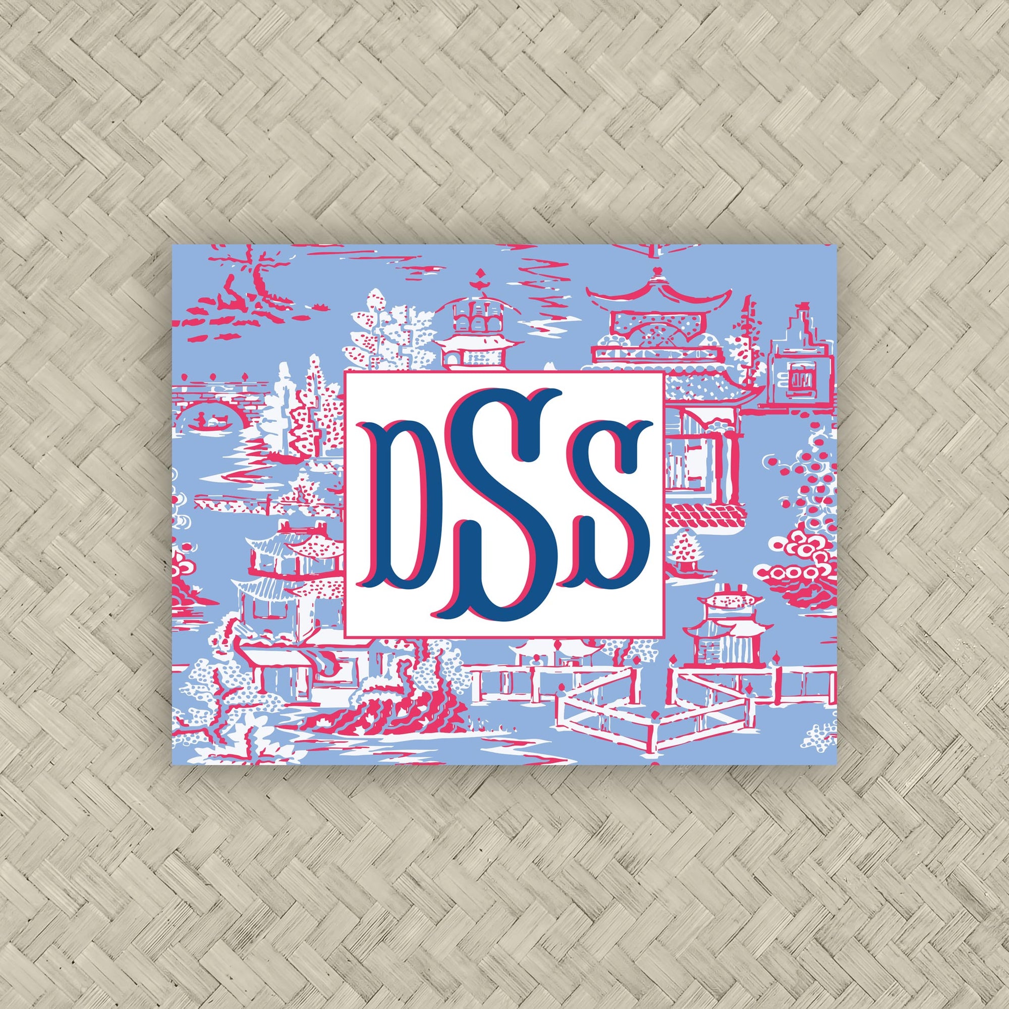 The Ming Blue &amp; Raspberry Monogram Mahjong Card Sticker