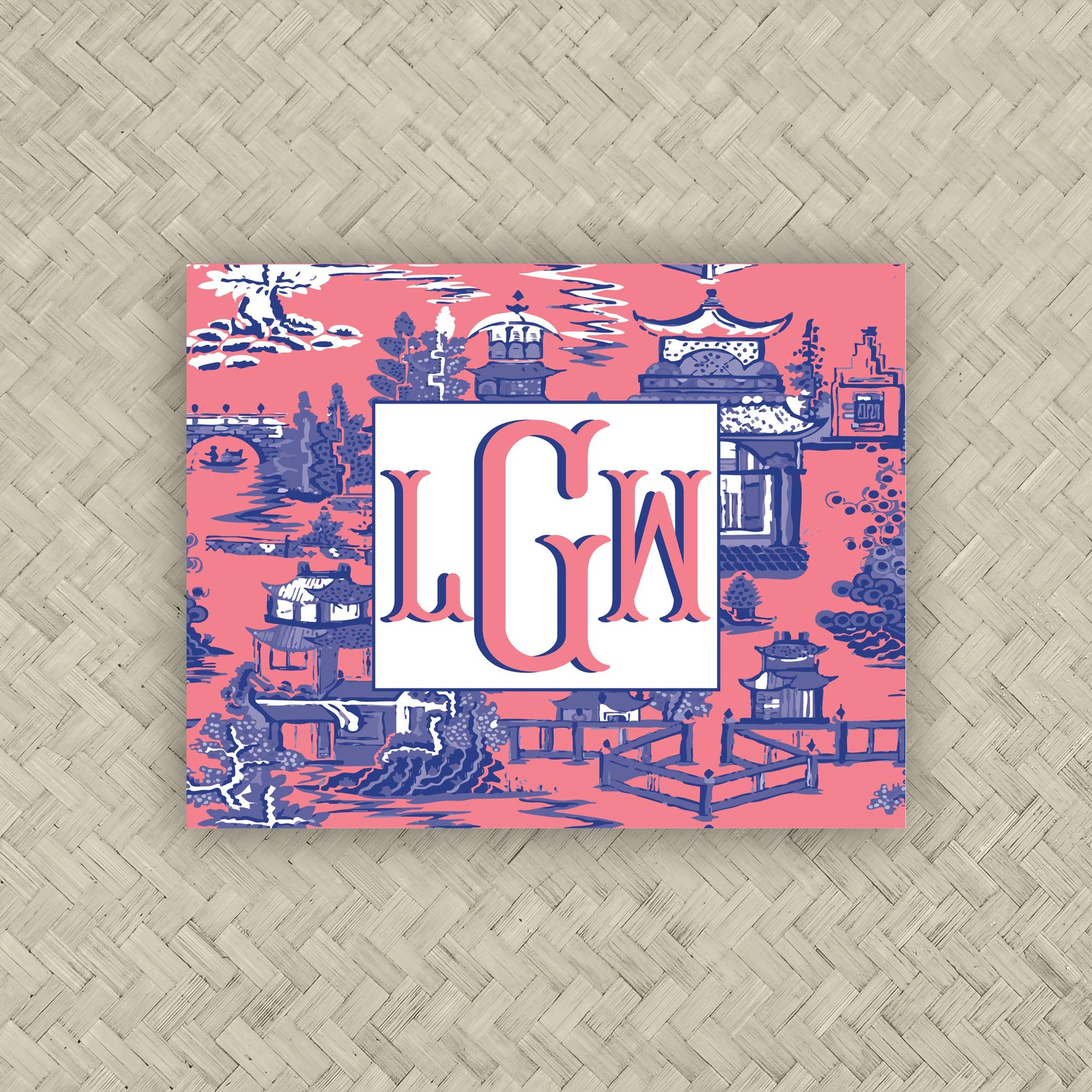 The Ming Coral &amp; Navy Blue Monogram Mahjong Card Sticker