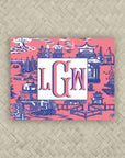 The Ming Coral & Navy Blue Monogram Mahjong Card Sticker