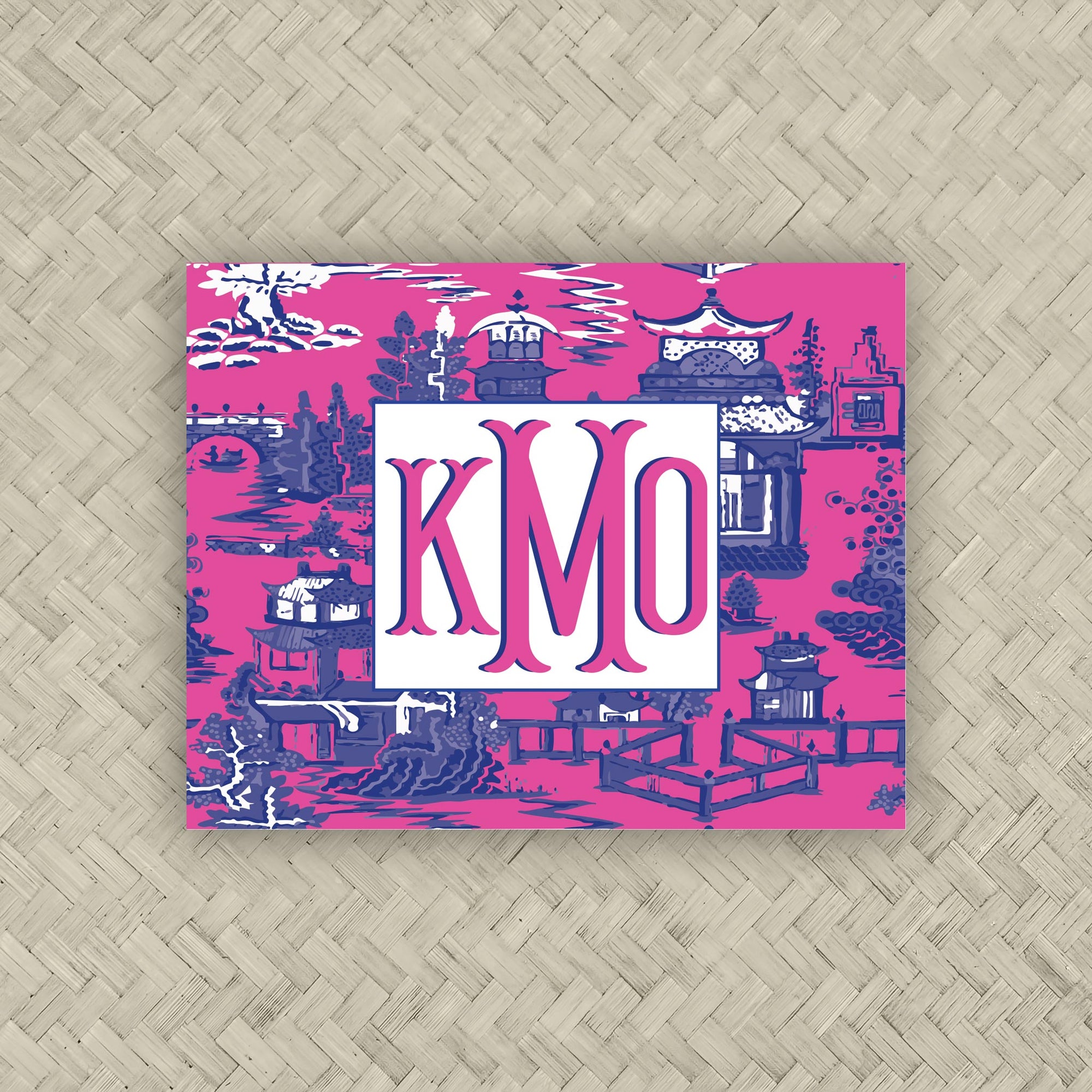 The Ming Hot Pink &amp; Navy Blue Monogram Mahjong Card Sticker