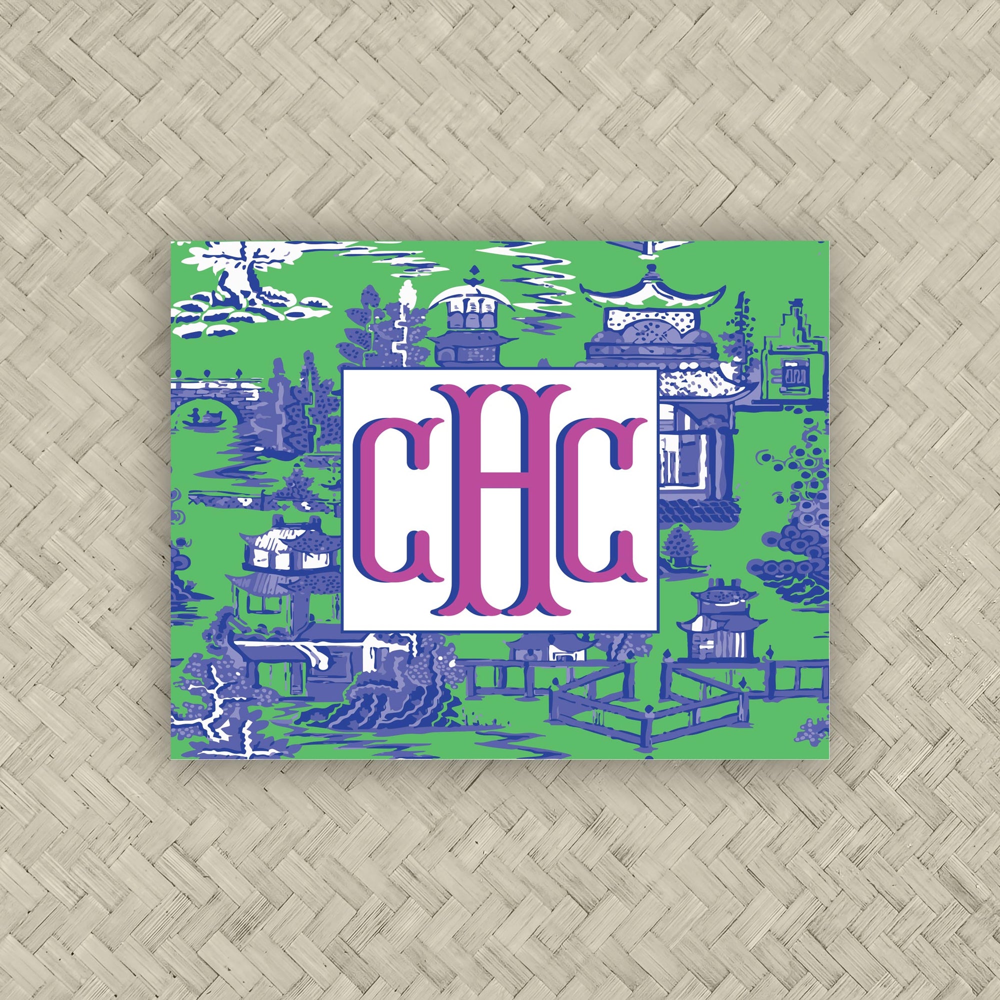 The Ming Kelly Green, Blue &amp; Pink Monogram Mahjong Card Sticker