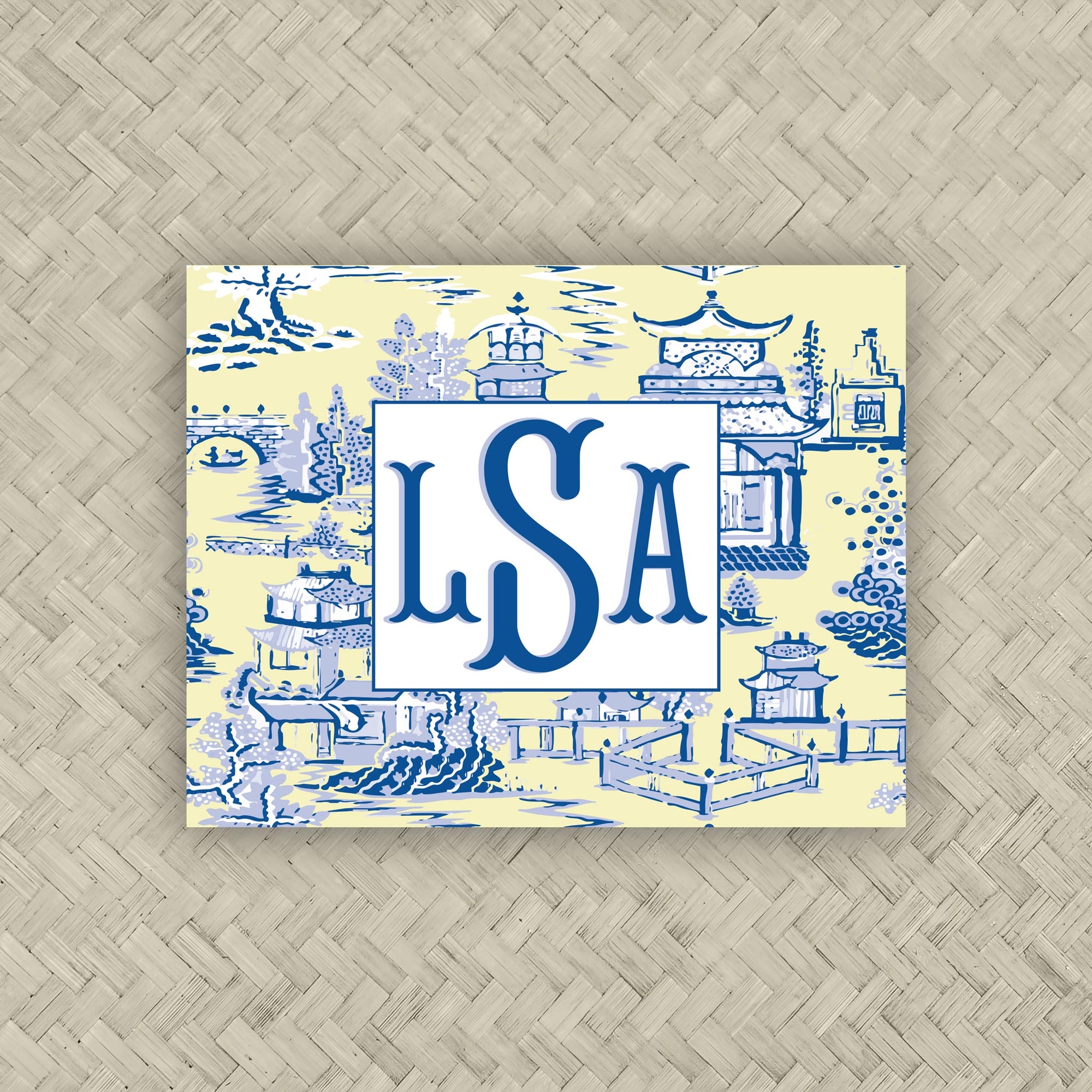 The Ming Lemon Yellow &amp; Royal Blue Monogram Mahjong Card Sticker