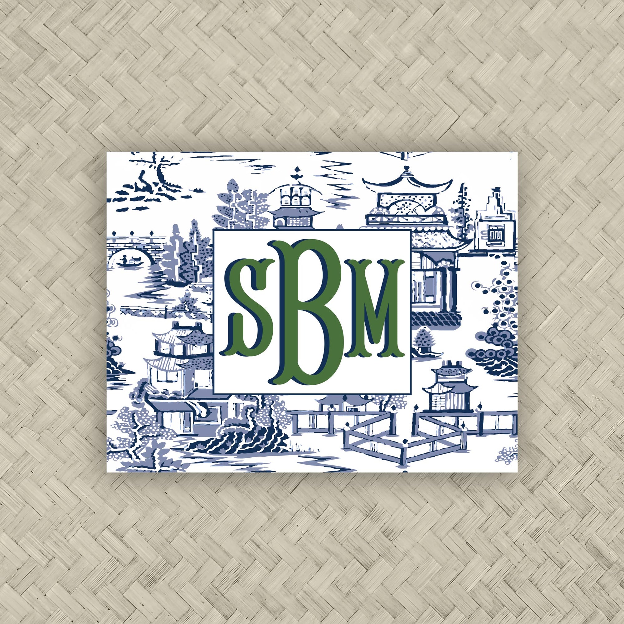 The Ming Navy &amp; Kelly Green Monogram Mahjong Card Sticker