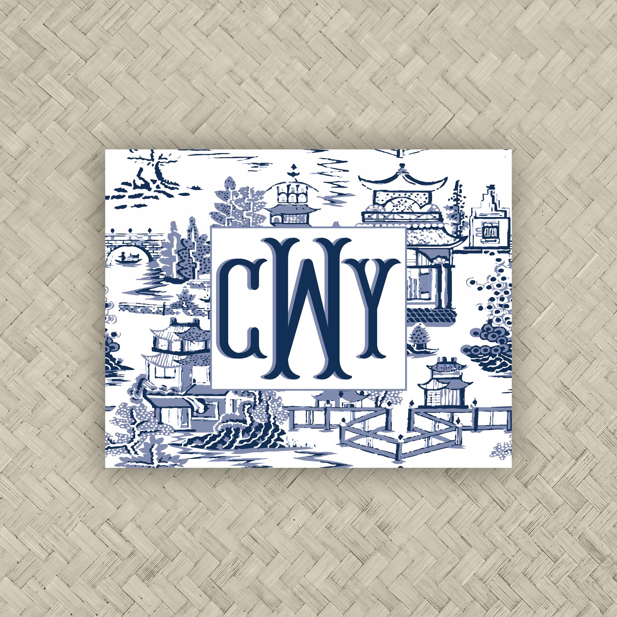 The Ming Navy &amp; Blue Monogram Mahjong Card Sticker