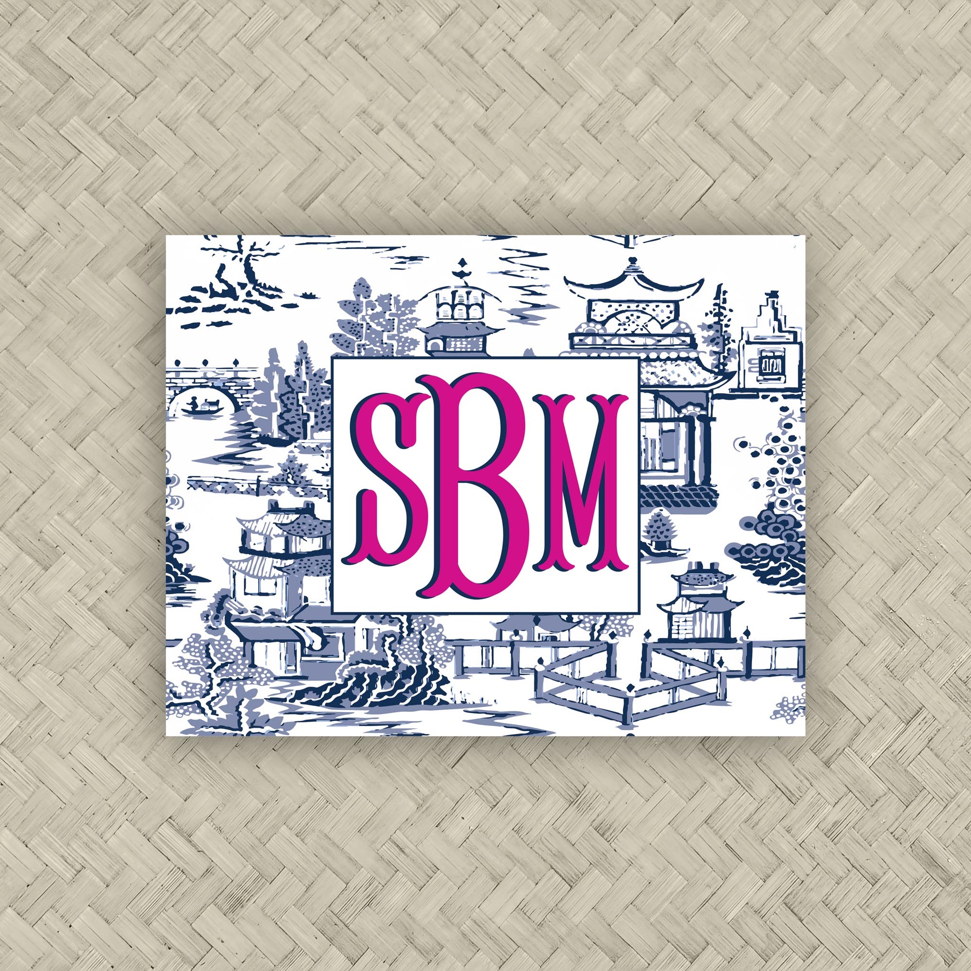 The Ming Navy &amp; Hot Pink Monogram Mahjong Card Sticker